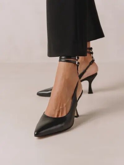 Louise Black- Black Leather Slingback Sandals