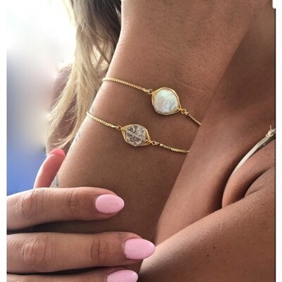 Pearl or Crystal Gold Adjustable Slider Bracelet