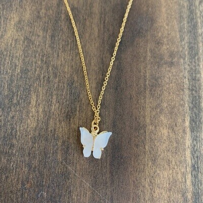 Tiny Butterfly Shell Pendant Gold