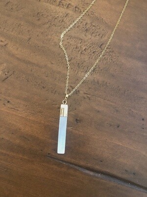 Long White Gemstone Bar Pendant Necklace
