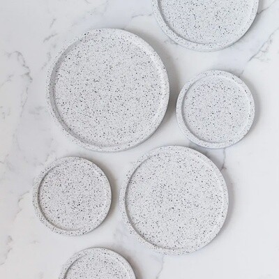 Small Round Decorative Trays in White Granite Terrazzo