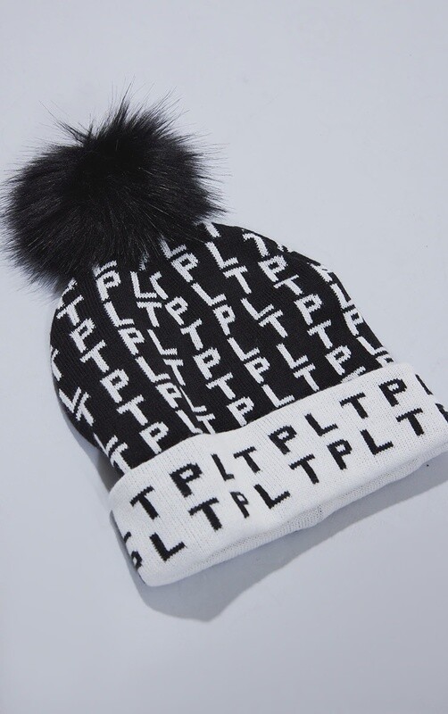 All Over Pom Pom Black Beanie Hat