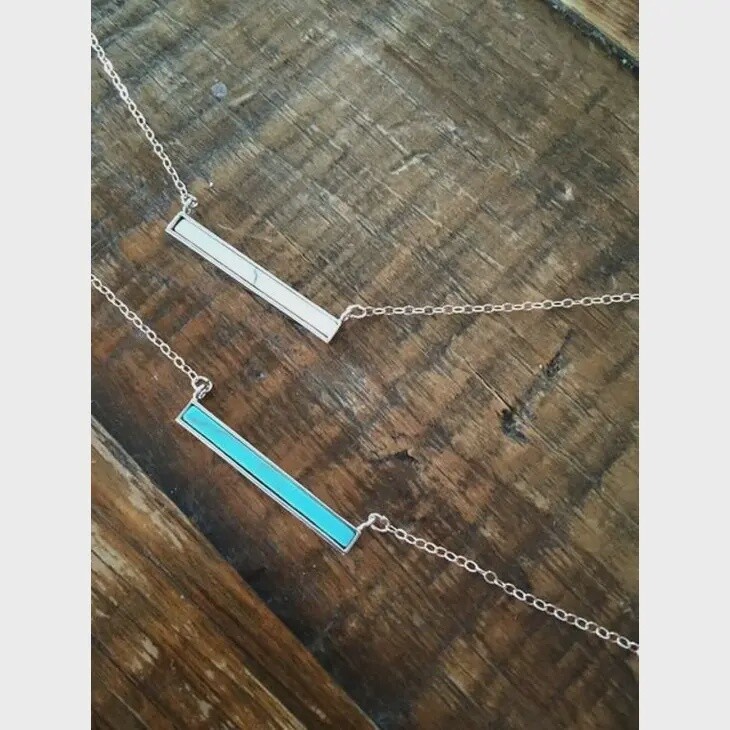Baby Bars Necklace White Marble/Turquoise