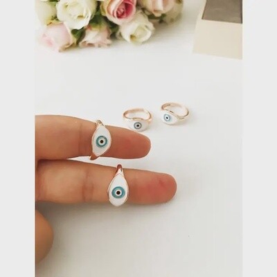 White Evil Eye Adjustable Ring