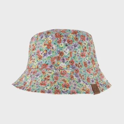 Tiny Floral Print Reversible C.C Bucket Hat- Beige