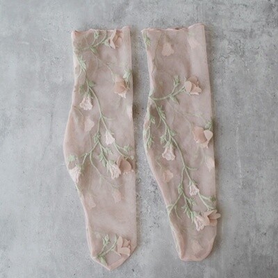 Flower Embroidery Mesh Casual Socks