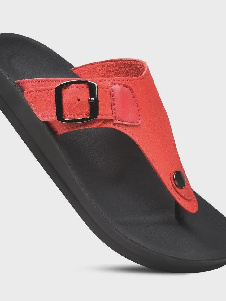 Aerothotic Trench Thong Slip On Sandals for Women- Red