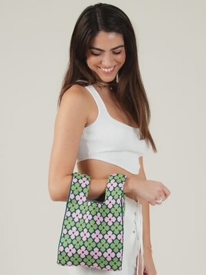 Clover Knit Sweater Tote Bag-Lime/Pink