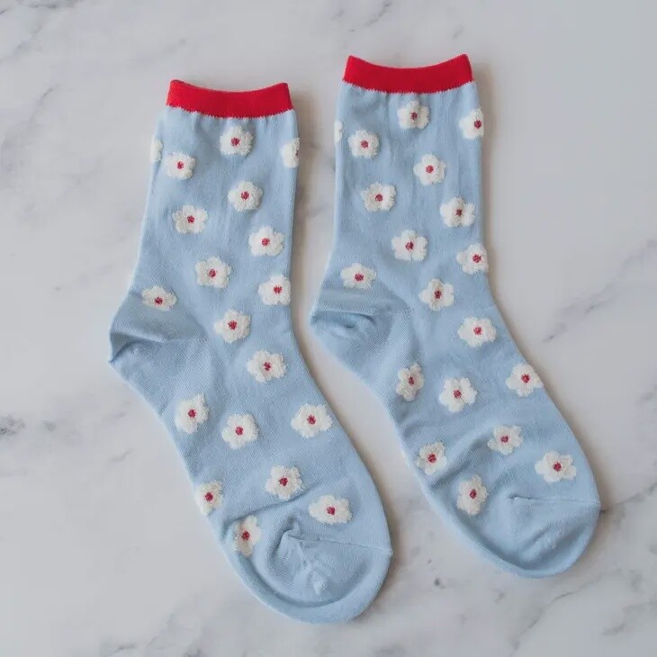 Pastel Color Mix Floral Socks- Sky