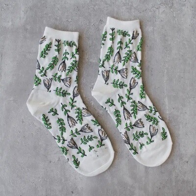 Botanical Garden Casual Socks- White
