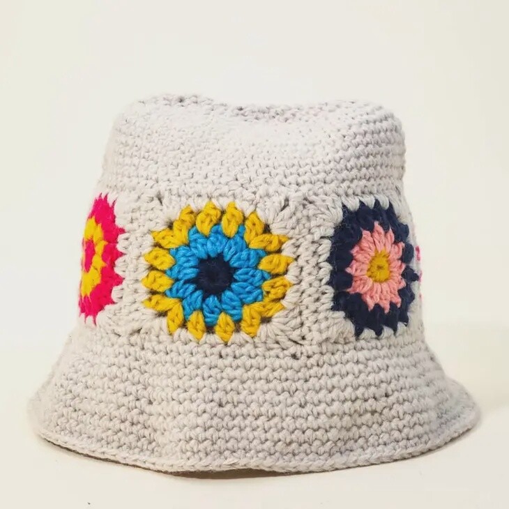 Crochet Knit Bucket Hat, Colour: White