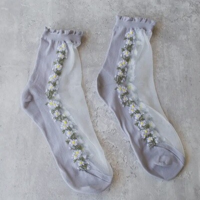 Floral Mesh Socks- Grey