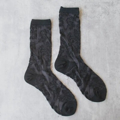 Women's Rococo Pattern Lace Socks- Black