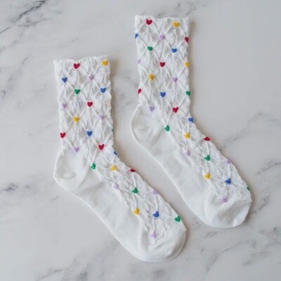 Multi Color Mini Heart Socks- White