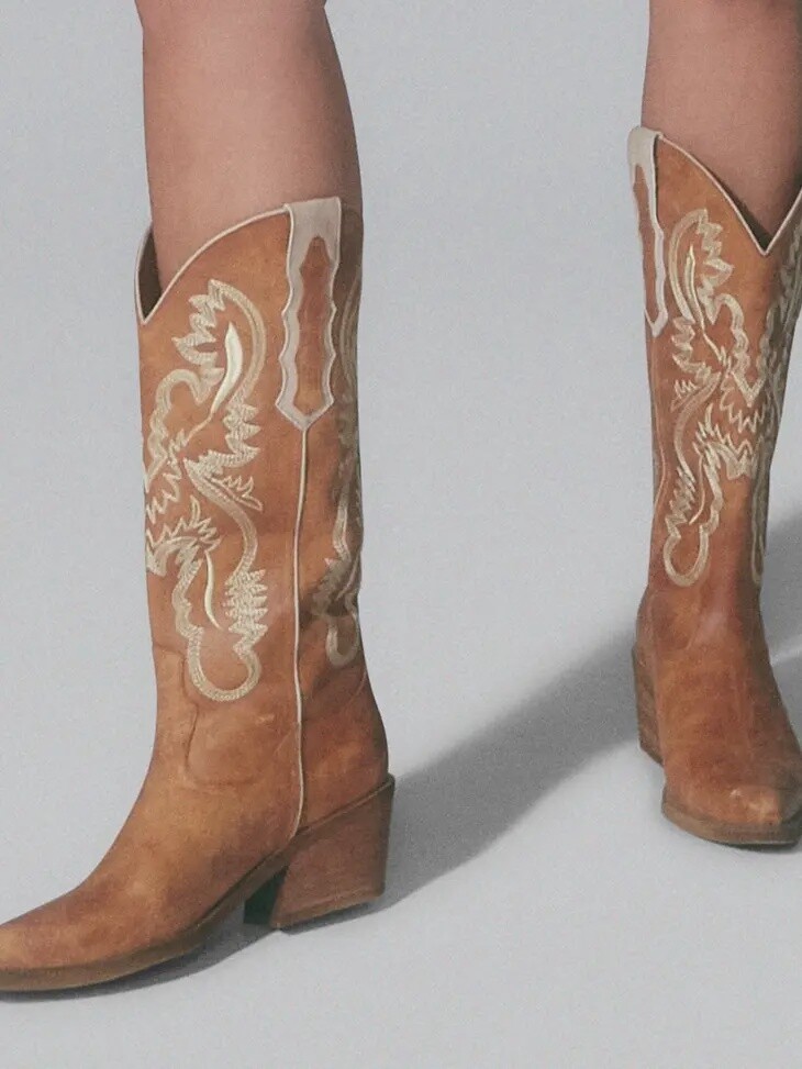 Journey Western Cowboy Boots- Tan Rustic Leather