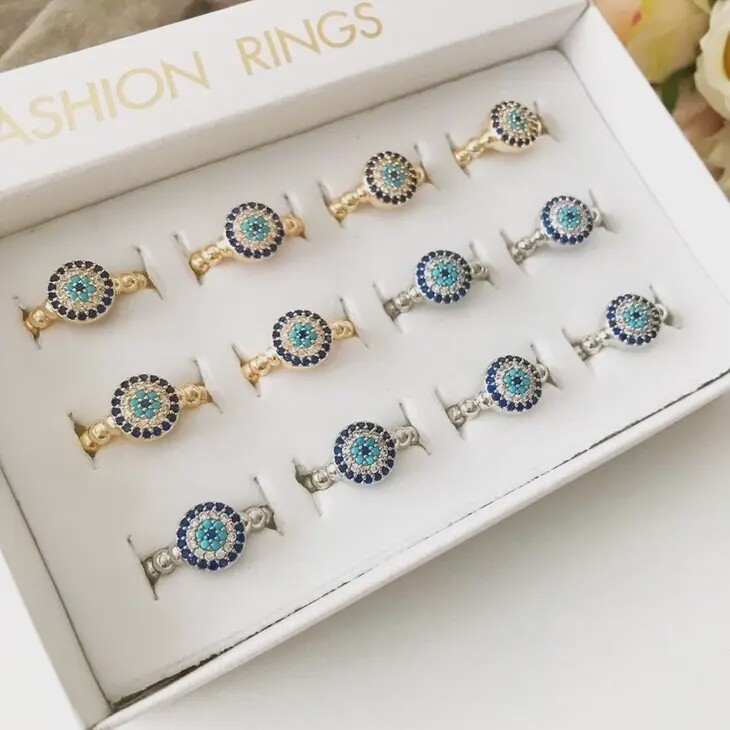 Evil Eye Beaded Adjustable Ring