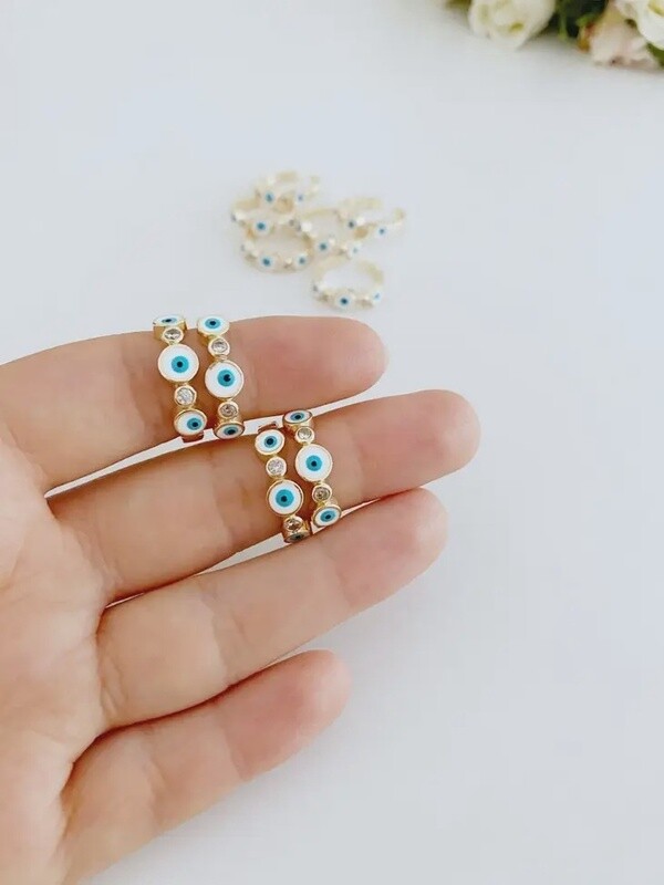 White and Blue Evil Eye Ring