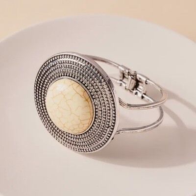 Western Design Round Stone Cuff Bracelet- White