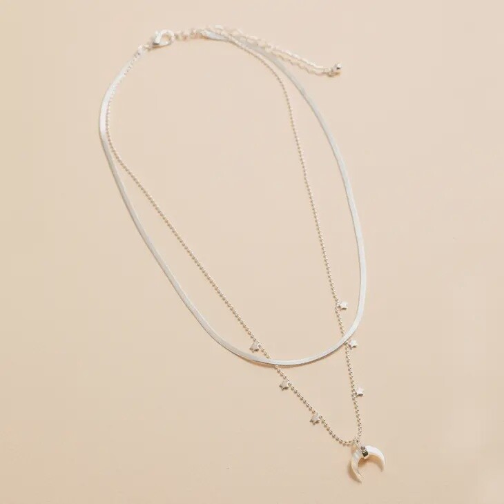 Layered Stars Horn Flat Chain Necklace