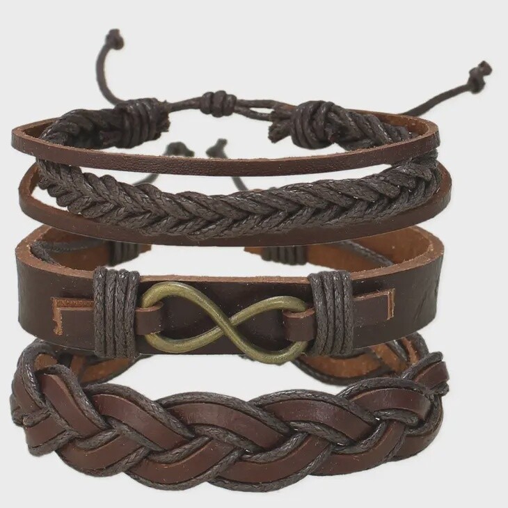 Brown Infinite Fashion Leather Unisex Bracelet Set