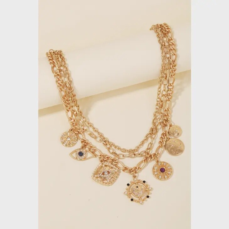Layered Assorted Evil Eye Disc Chain Necklace