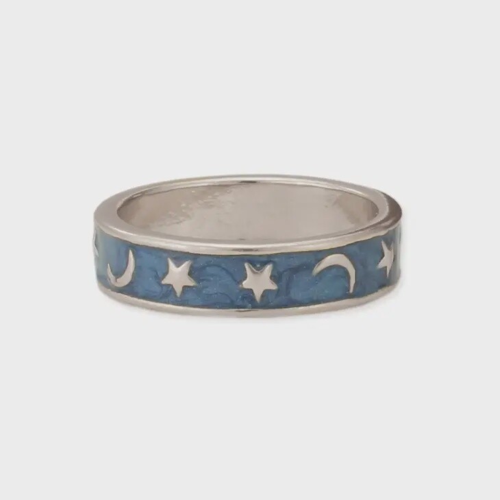 Vintage Blue Silver Celestial Band Ring