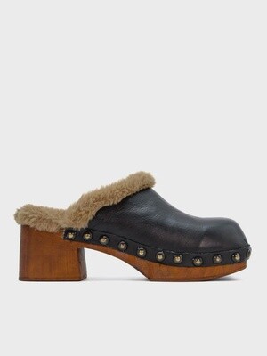 Poesie Leather Heel Clogs with Eco Fur