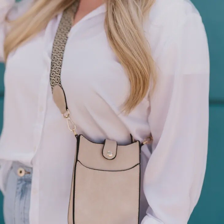 Birdie Crossbody Phone Bag Purse with Adjustable Strap, Colour: Beige