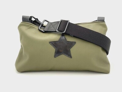 Nancy Wristlet/ Crossbody Bag- Olive Leather with Black Star
