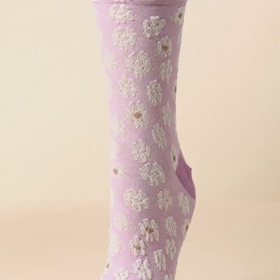 Violet Flower Embroidered Socks