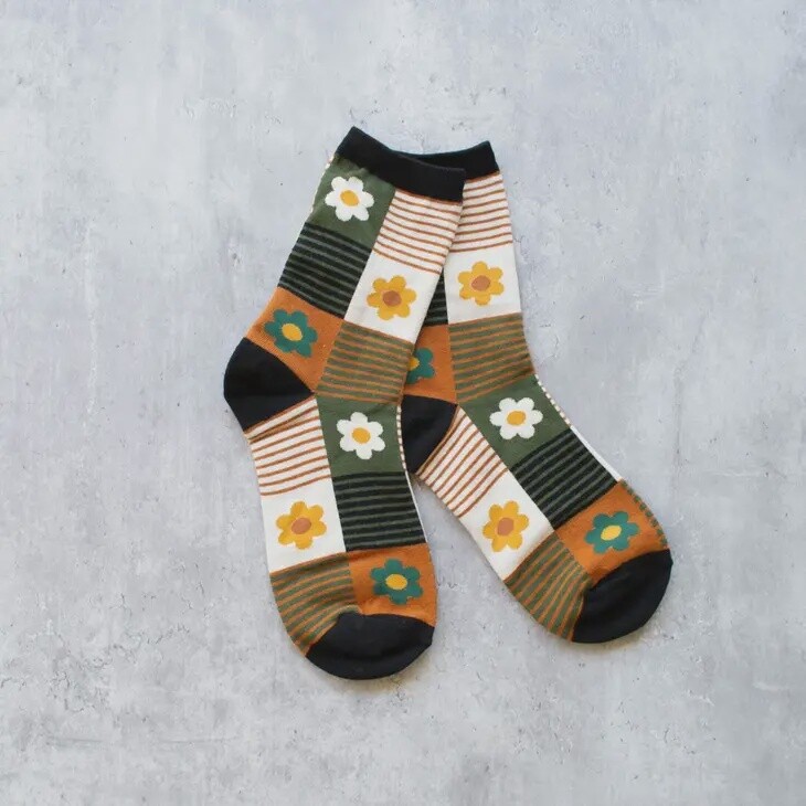 Daisy Multi Striped Socks, Colour: Black/Mustard