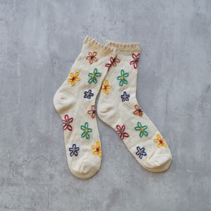 Vintage Flower Socks, Colour: Cream