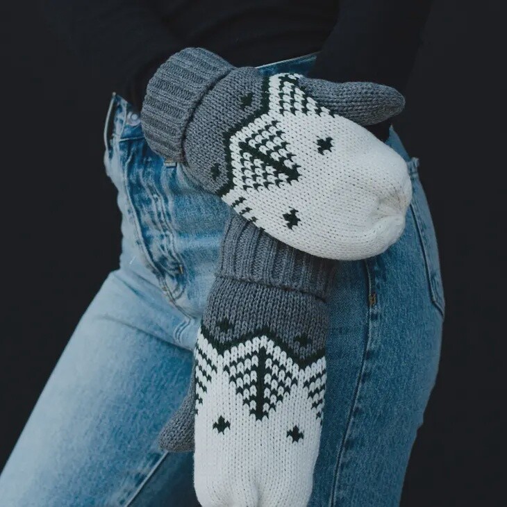 Gray, White &amp; Green Fair Isle Mittens