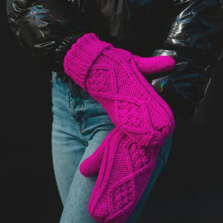 Pink Cable Knit Mittens