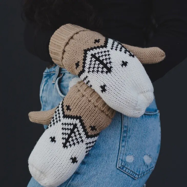 Tan, White &amp; Black Fair Isle Mittens