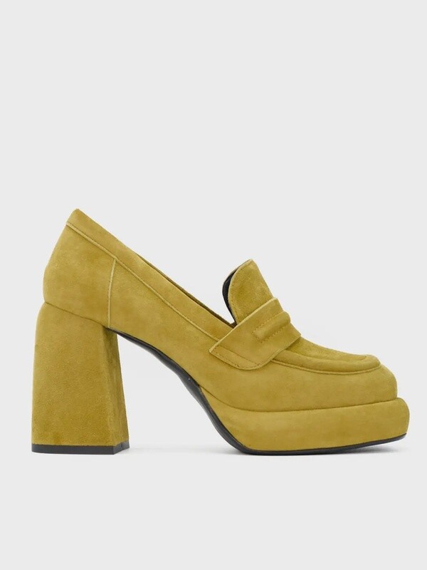 Suede Platform Loafers- Chartreuse