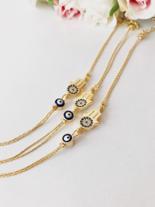 Hamsa Evil Eye Bracelet- Gold