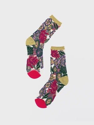 Festive Floral Sheer Crew Socks