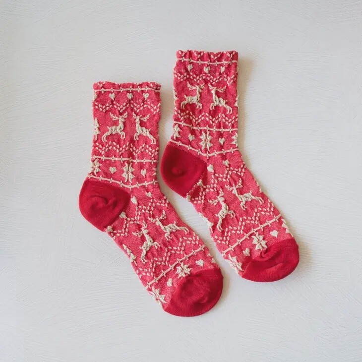 Christmas Glitter Casual Crew Socks, Colour: Red