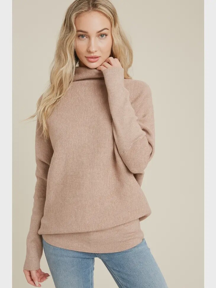 Slouch Neck Dolman Pullover Sweater, Colour: Latte, Size: S/M