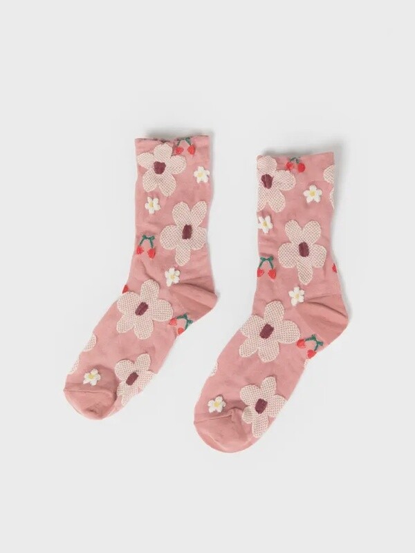 Floral Printed Texture Socks- Mauve
