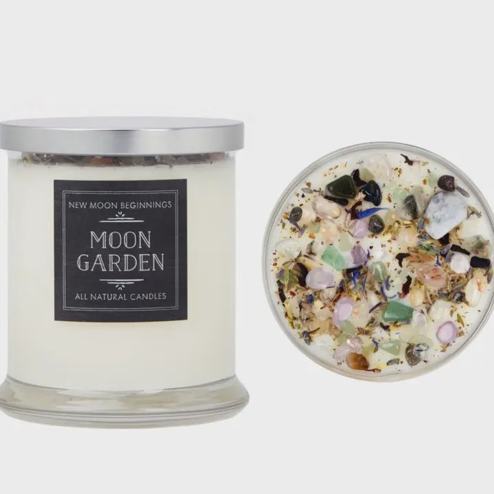 Moon Garden Candle - Soy Candles - Flower &amp; Crystal Candles