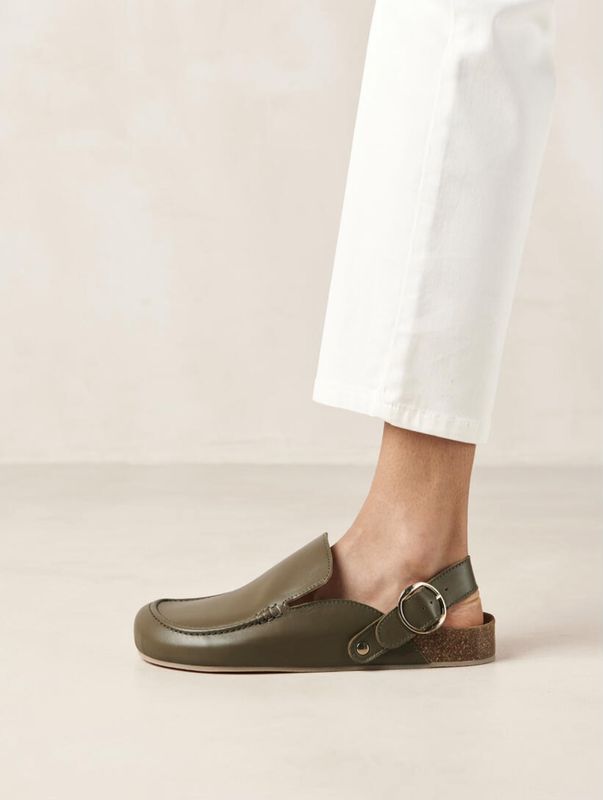 Jood Khaki Leather Mules
