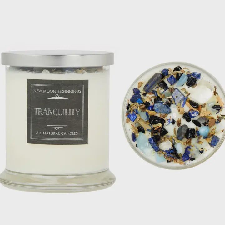 Tranquility Candle - Soy Candles - Flower &amp; Crystal Candles