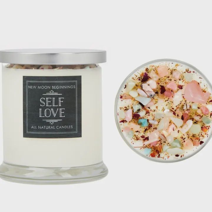 Self Love Candle - Dried Flower, Herb, &amp; Crystal Candles
