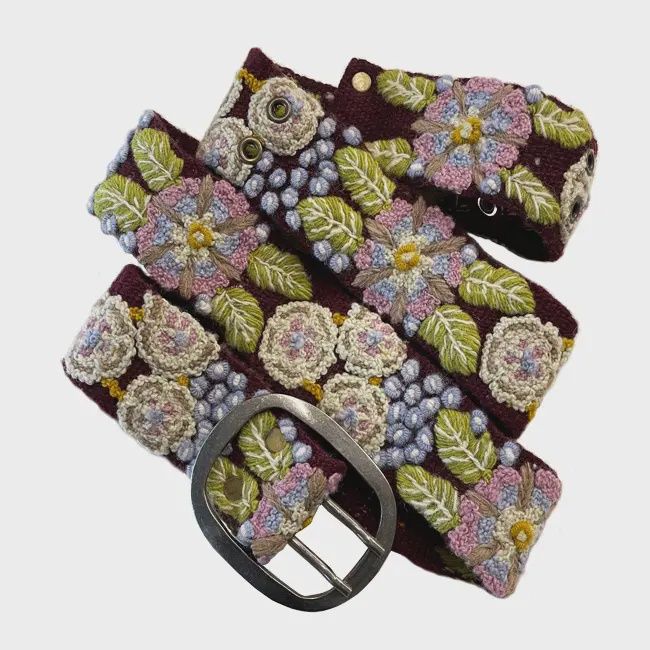 Morning Glory Floral Embroidered Wool Belt