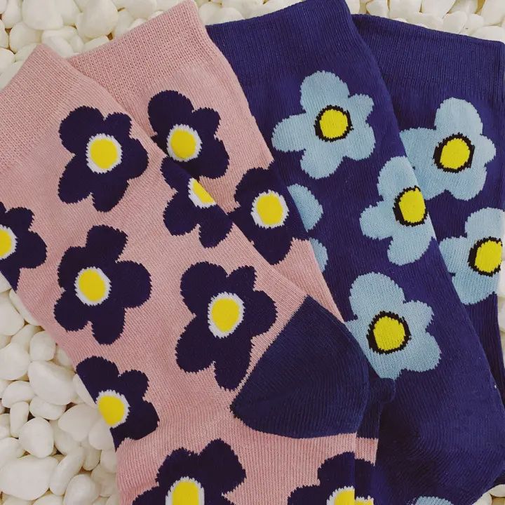 Modern Daisy Socks- 2 Pair Set- Pink &amp; Blue