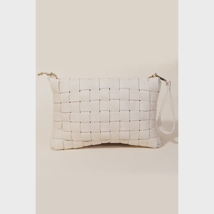 Faux Leather Basket Weave Bag- Ivory