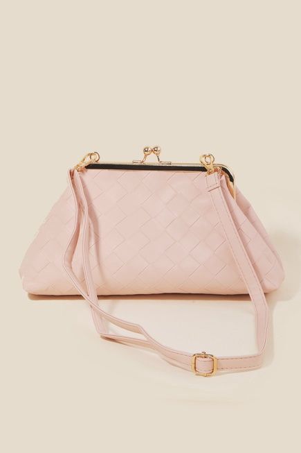 Faux Leather Weave Pattern Purse, Color: Pink