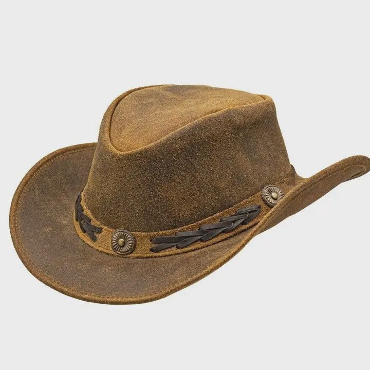 Shapeable Western  Leather Outback Cowboy Hat- Brown